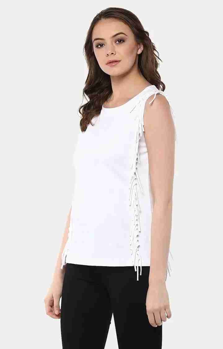 Women's White Viscose SolidCasualwear Tops