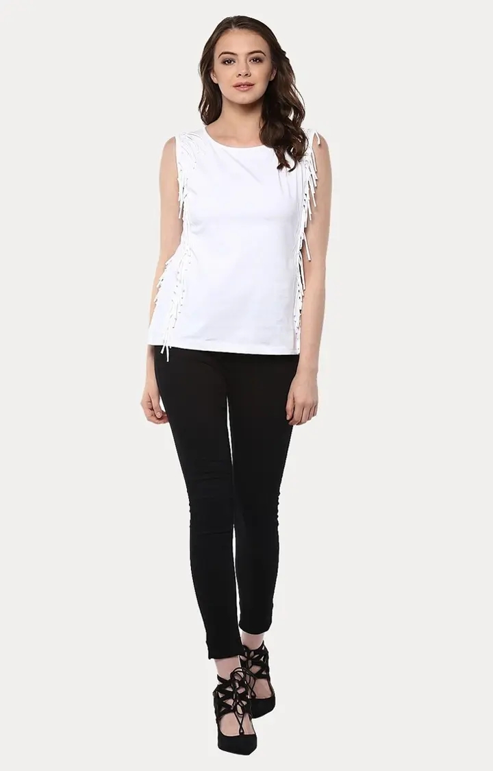 Women's White Viscose SolidCasualwear Tops