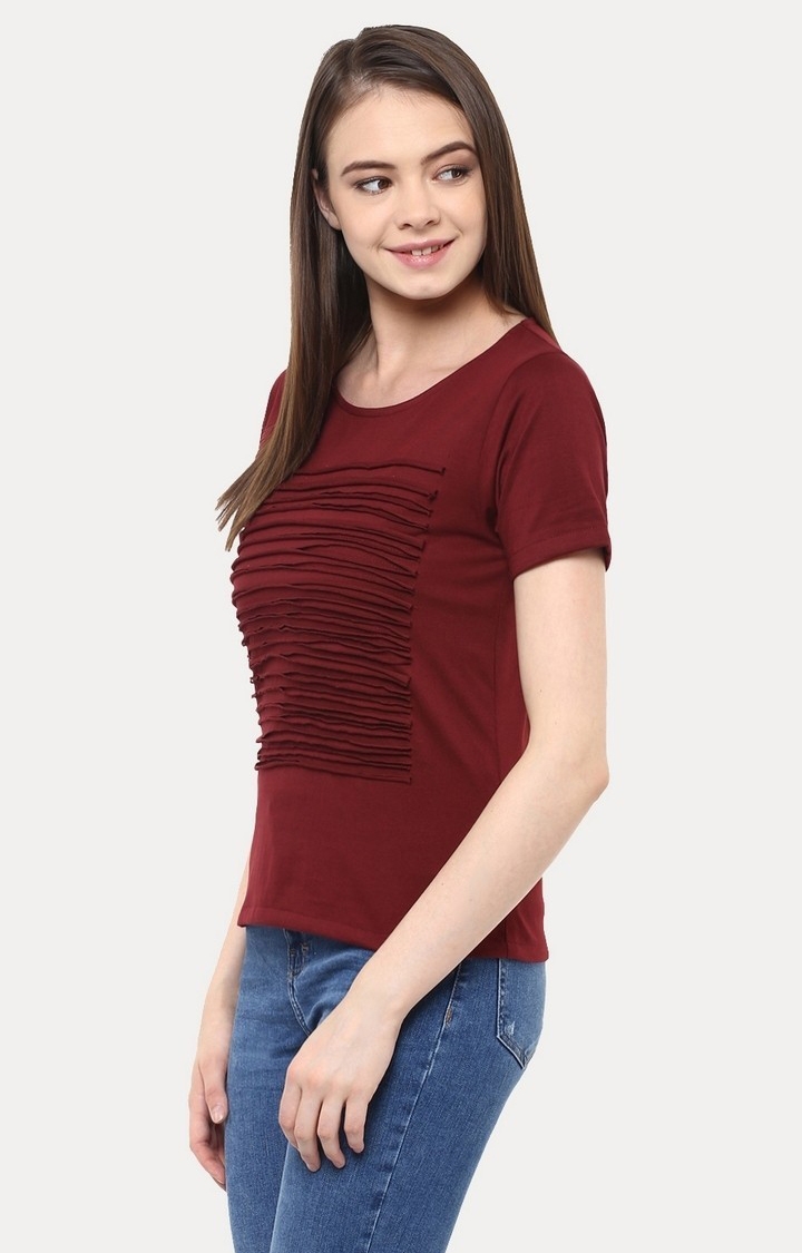 Women's Red Viscose StripedCasualwear Regular T-Shirts