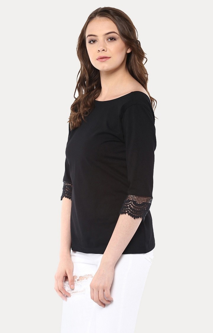 Women's Black Viscose SolidCasualwear Tops