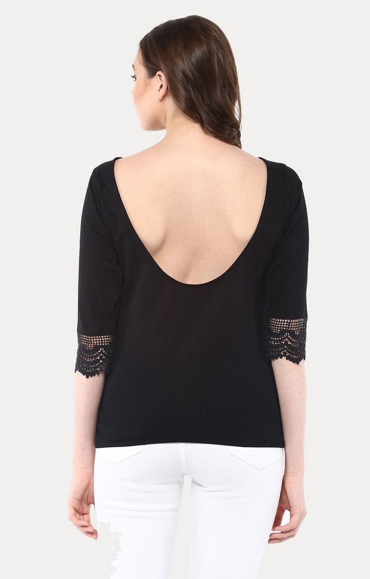 Women's Black Viscose SolidCasualwear Tops