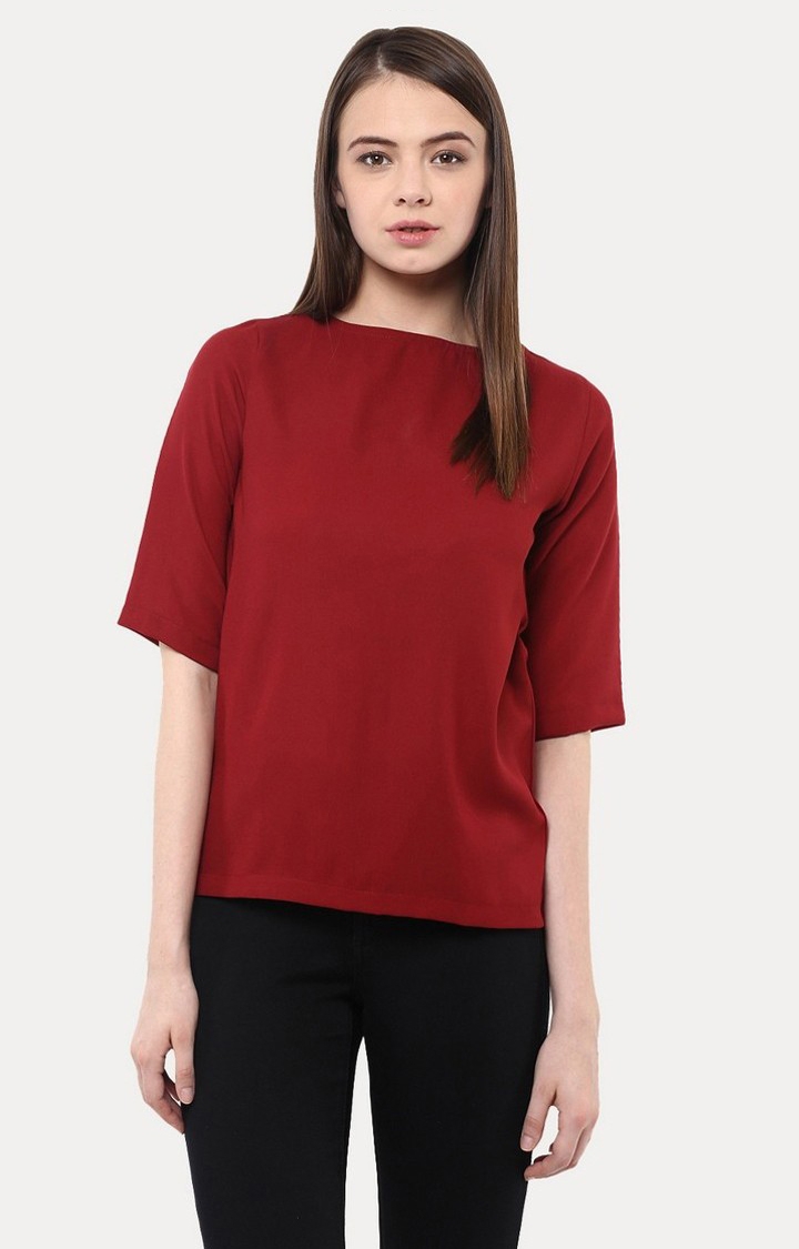 MISS CHASE | Women's Red Solid Regular T-Shirts