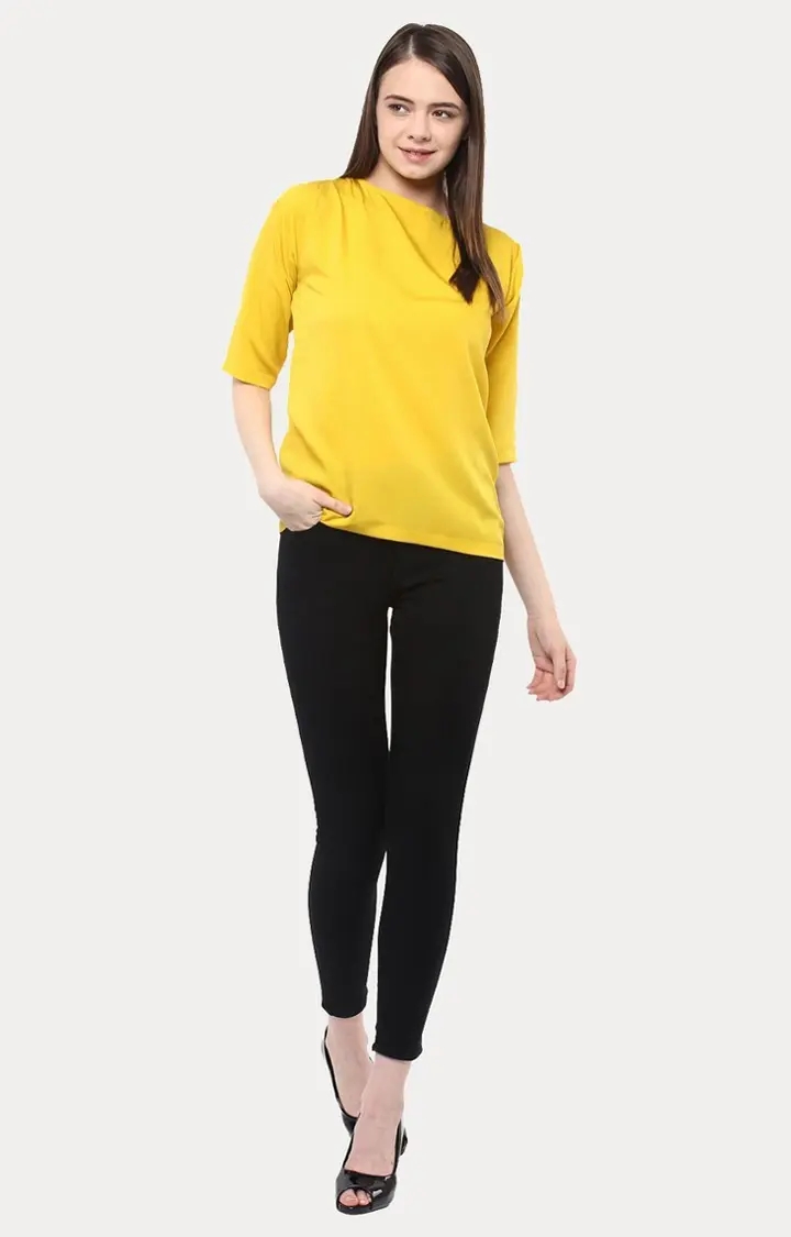 Women's Yellow Crepe SolidCasualwear Tops