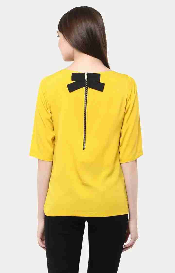 Women's Yellow Crepe SolidCasualwear Tops