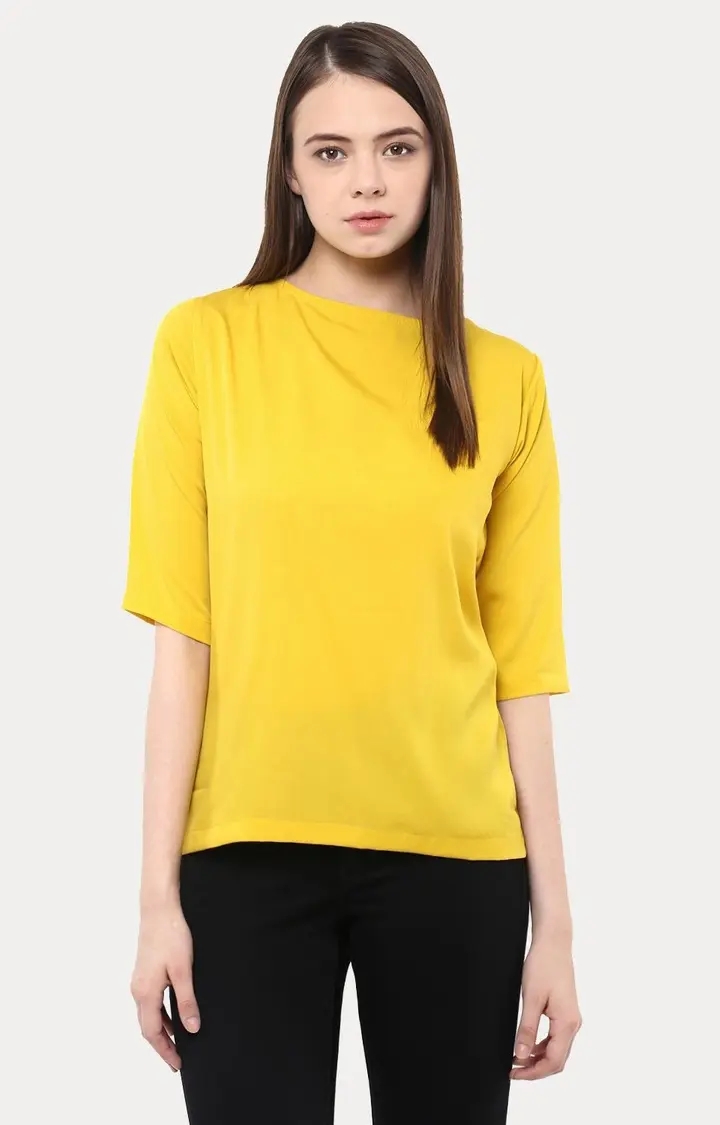 Women's Yellow Crepe SolidCasualwear Tops