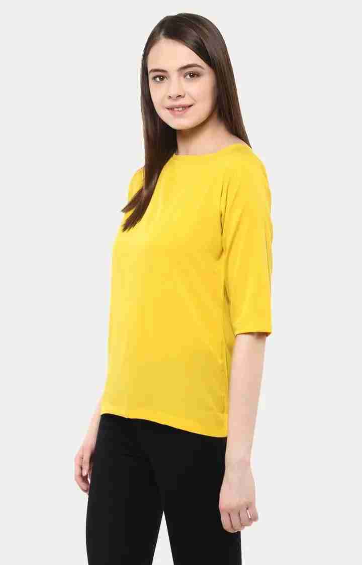 Women's Yellow Crepe SolidCasualwear Tops