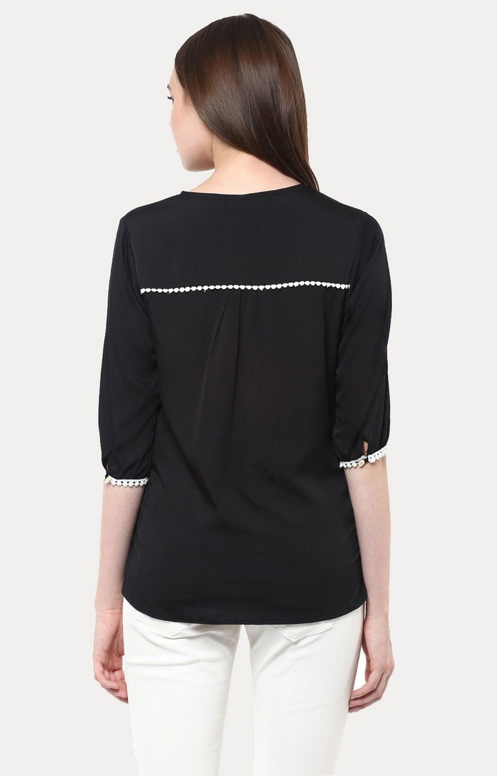 Women's Black Polyester SolidCasualwear Tops