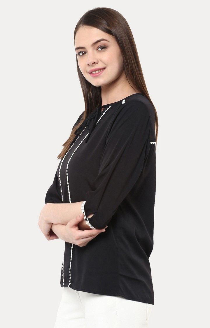 Women's Black Polyester SolidCasualwear Tops