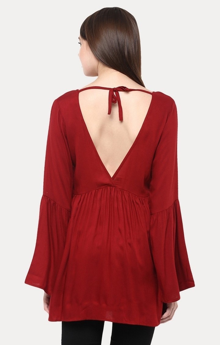 Women's Red Viscose SolidCasualwear Tunics