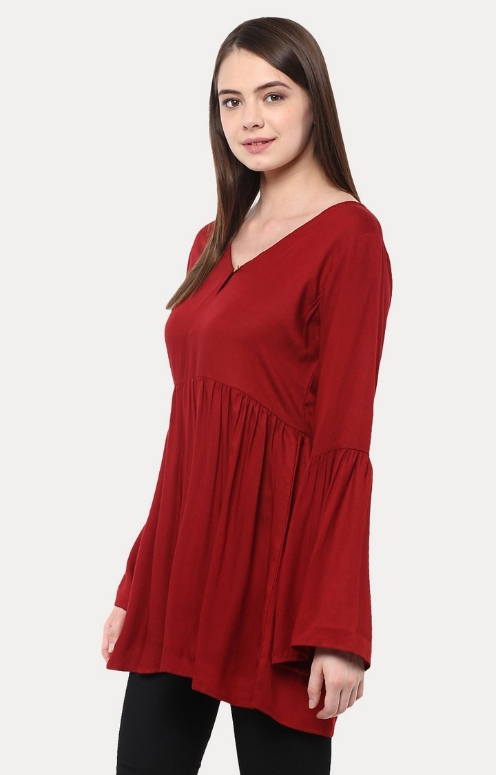 Women's Red Viscose SolidCasualwear Tunics
