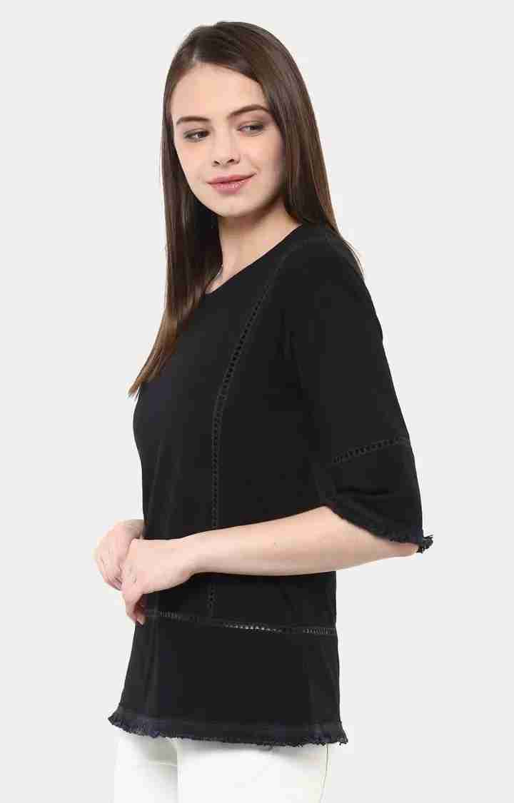 Women's Black Viscose SolidCasualwear Tops