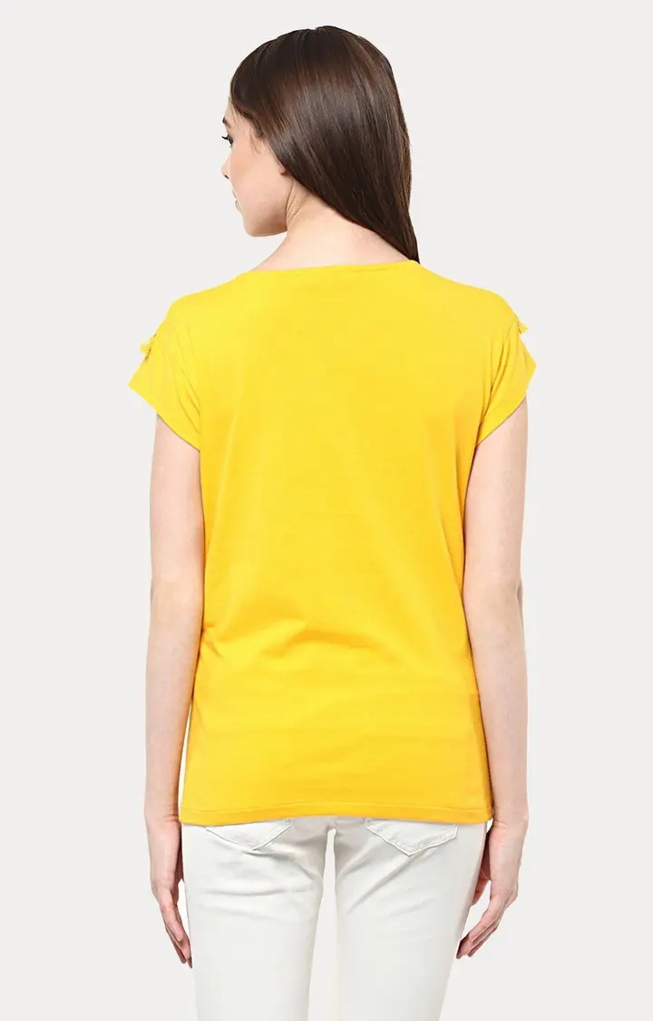 Women's Yellow Viscose SolidCasualwear Tops