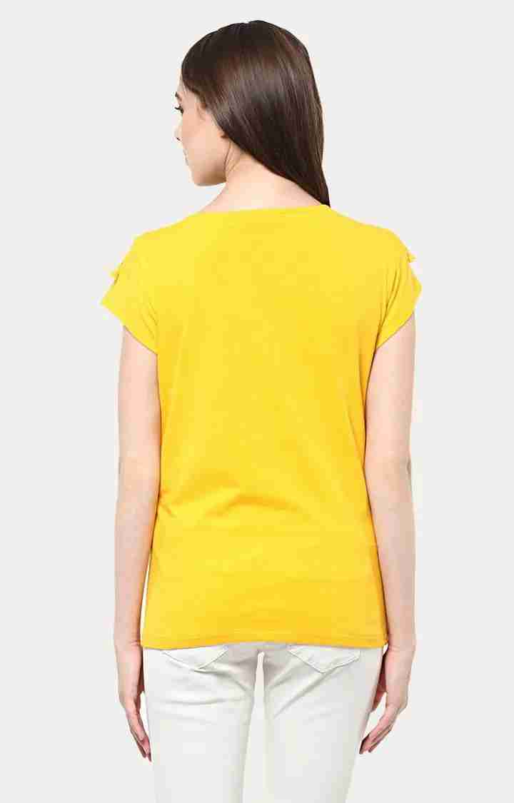 Women's Yellow Viscose SolidCasualwear Tops