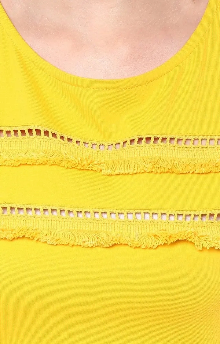 Women's Yellow Viscose SolidCasualwear Tops