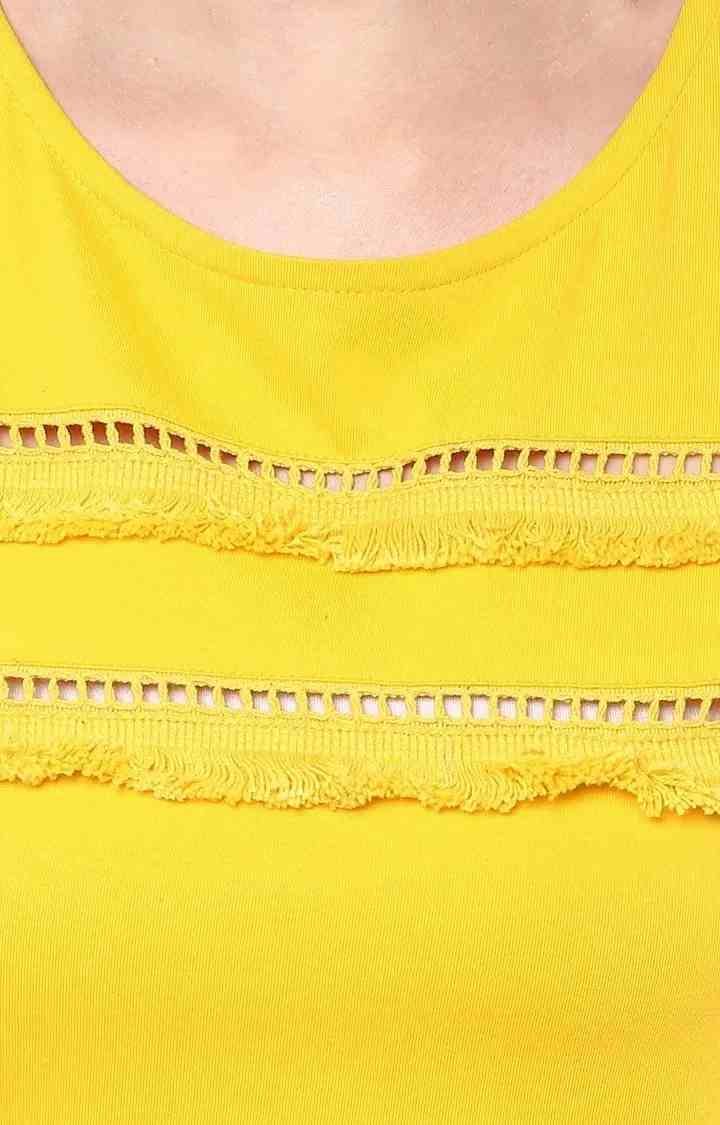 Women's Yellow Viscose SolidCasualwear Tops