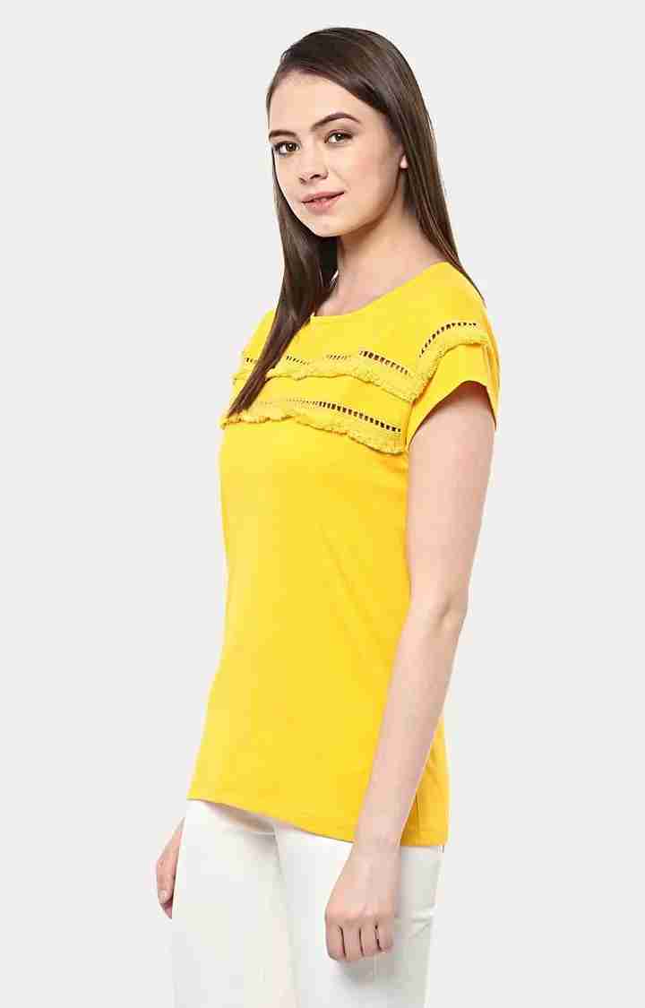 Women's Yellow Viscose SolidCasualwear Tops