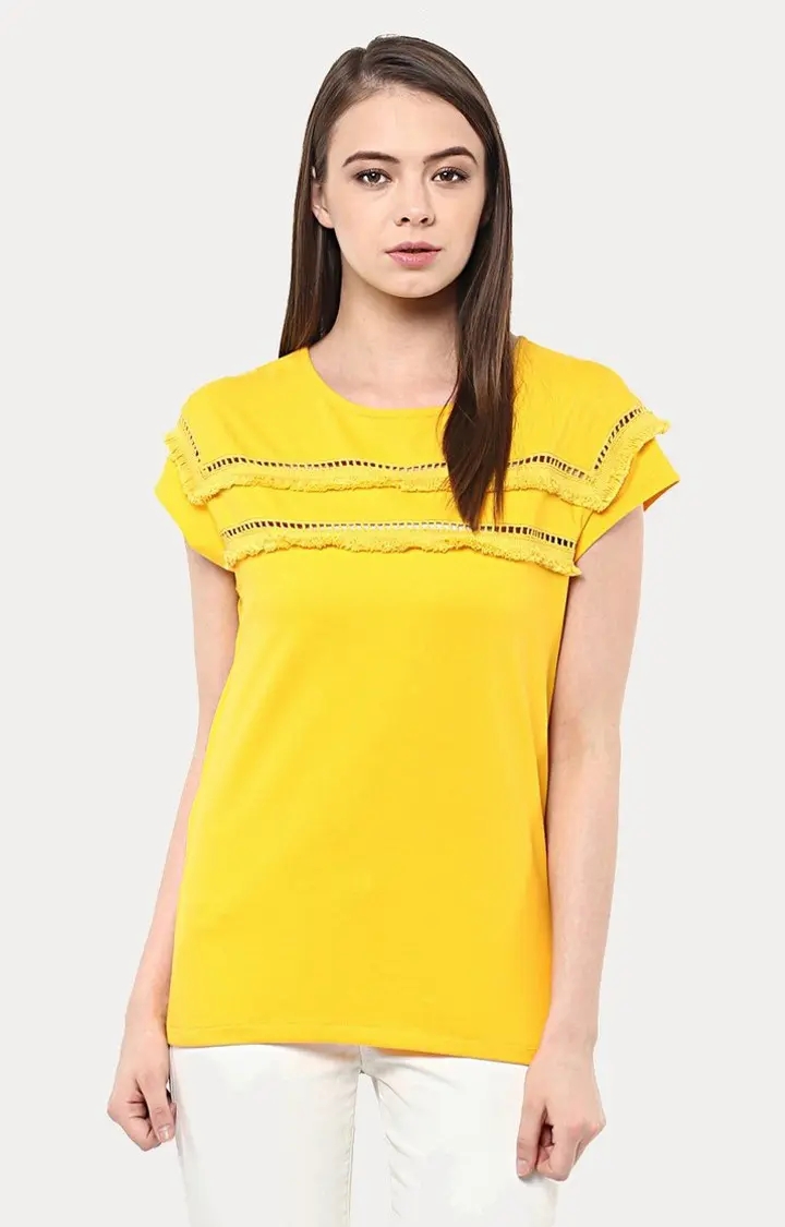 MISS CHASE | Women's Yellow Viscose SolidCasualwear Tops
