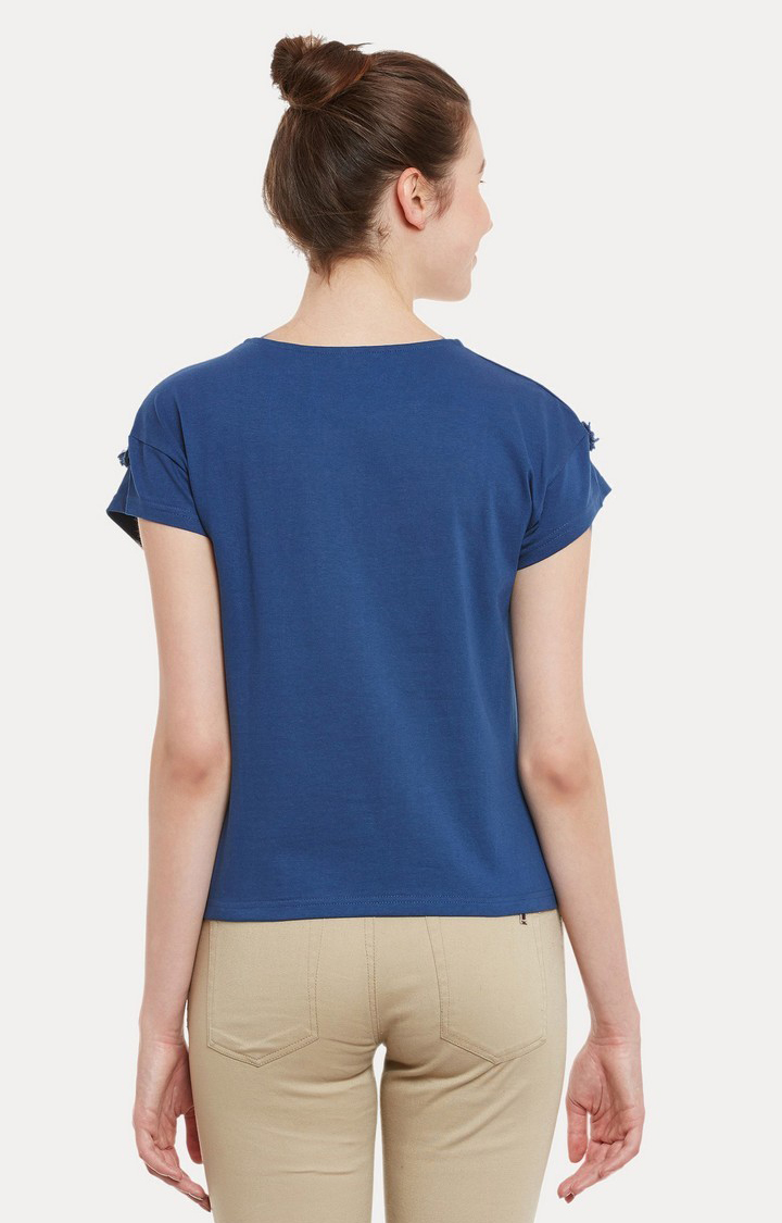 Women's Blue Cotton SolidCasualwear Tops