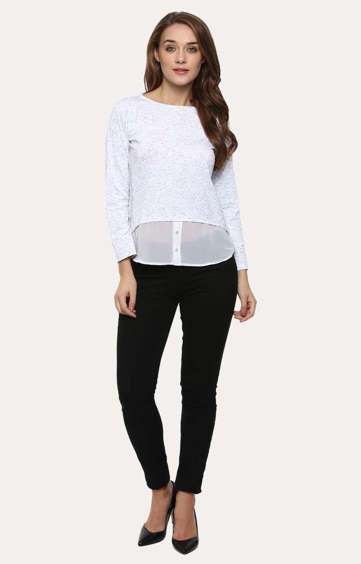 Women's White Viscose MelangeCasualwear Regular T-Shirts