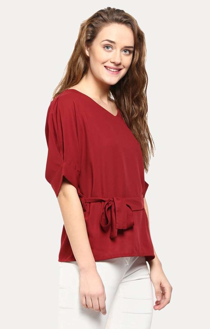 Women's Red Polyester SolidCasualwear Peplum Top
