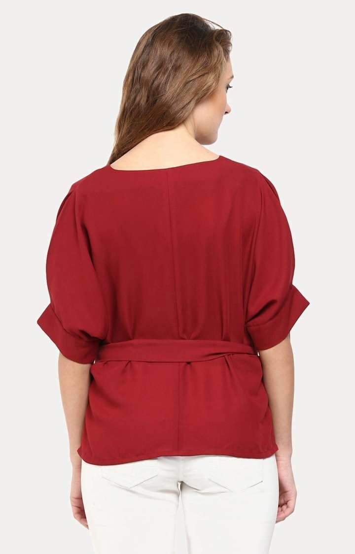 Women's Red Polyester SolidCasualwear Peplum Top
