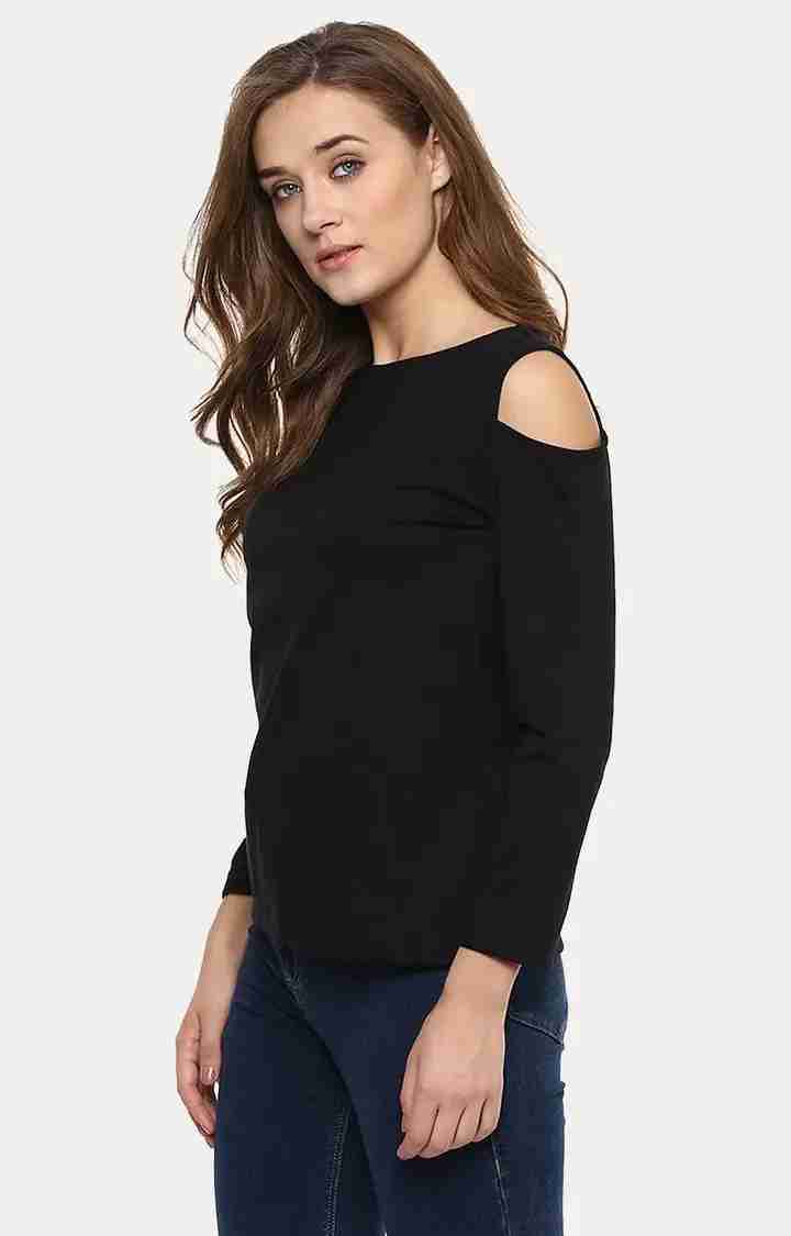 Women's Black Viscose SolidCasualwear Tops