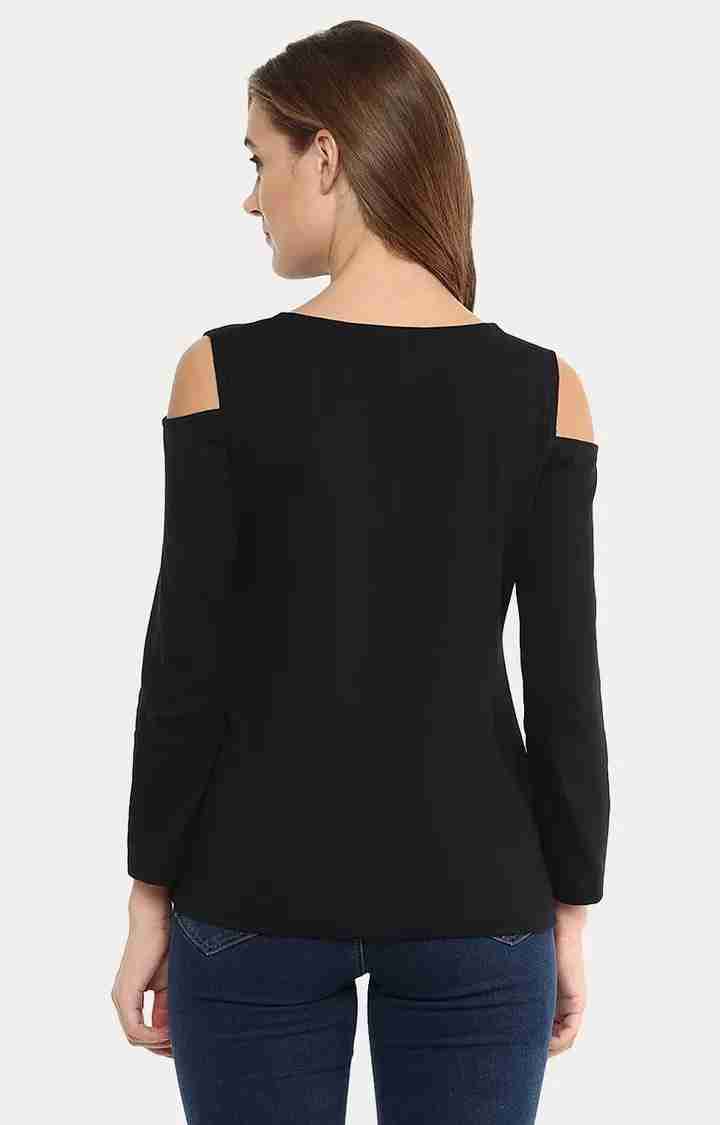 Women's Black Viscose SolidCasualwear Tops