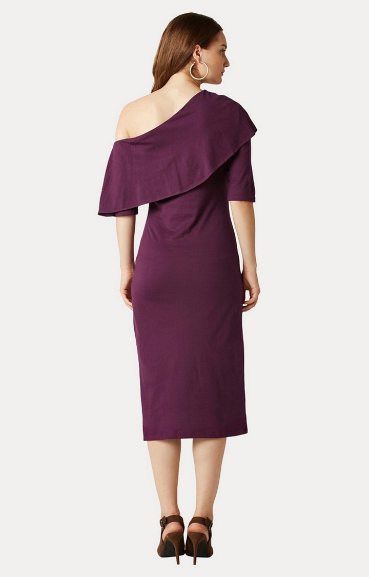 Women's Purple Cotton SolidEveningwear Sheath Dress