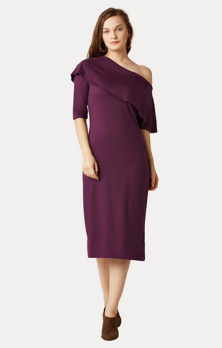 MISS CHASE | Women's Purple Cotton SolidEveningwear Sheath Dress
