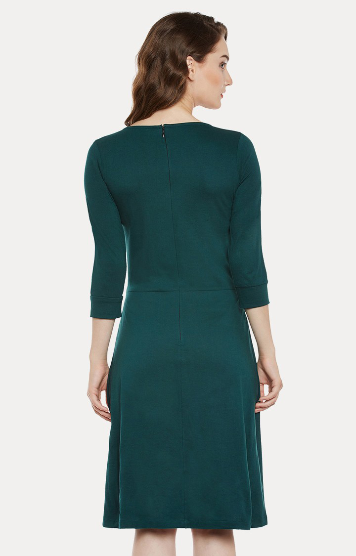 Women's Green Cotton SolidCasualwear Skater Dress