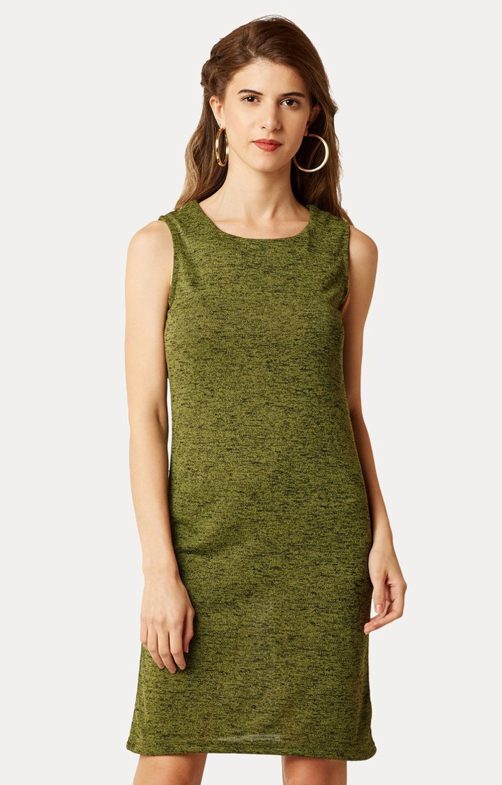 Women's Green Melange Sheath Dress