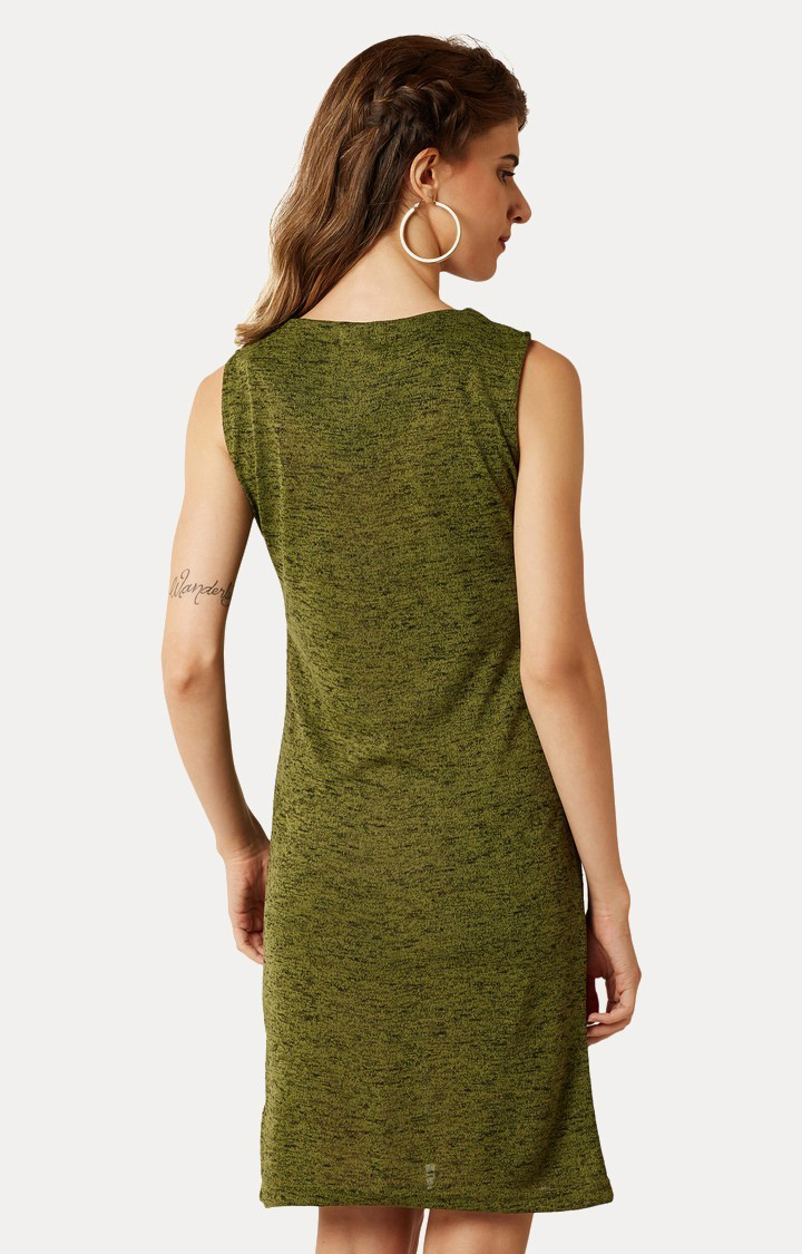 Women's Green Cotton MelangeCasualwear Sheath Dress