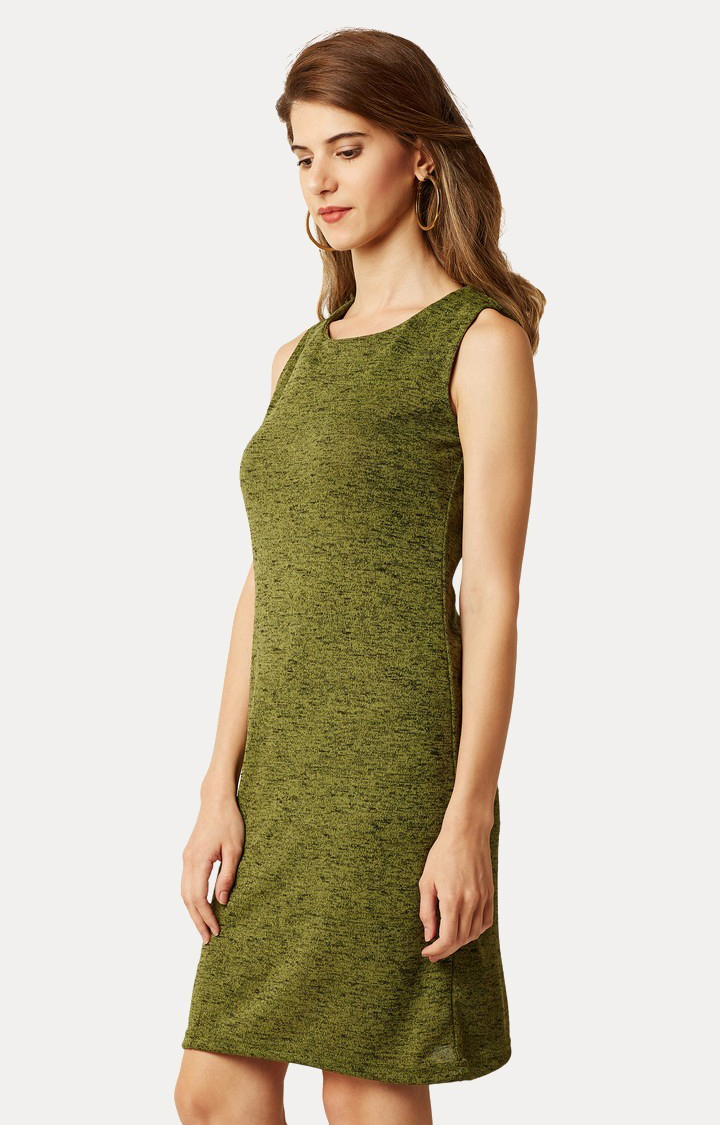 Women's Green Cotton MelangeCasualwear Sheath Dress