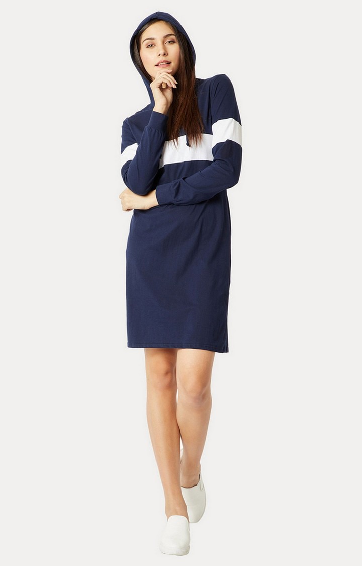 Women's Blue Cotton ColourblockCasualwear Shift Dress