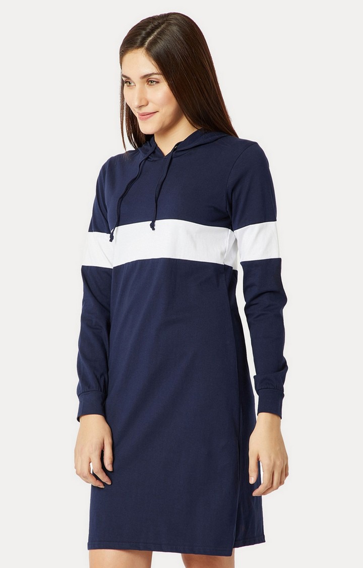 Women's Blue Cotton ColourblockCasualwear Shift Dress