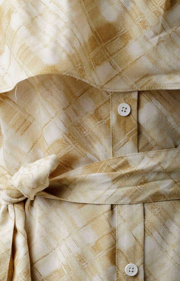 Women's Beige Rayon PrintedCasualwear Off Shoulder Dress