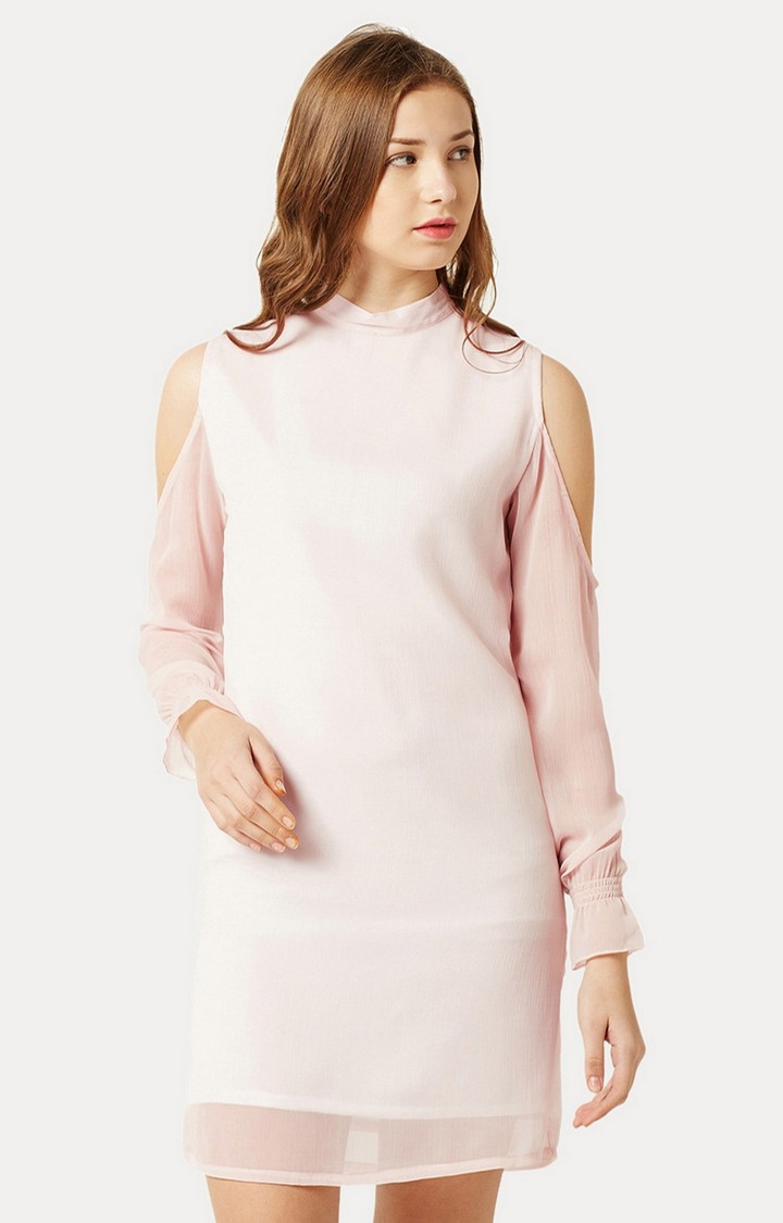 MISS CHASE | Women's Pink Chiffon SolidEveningwear Shift Dress