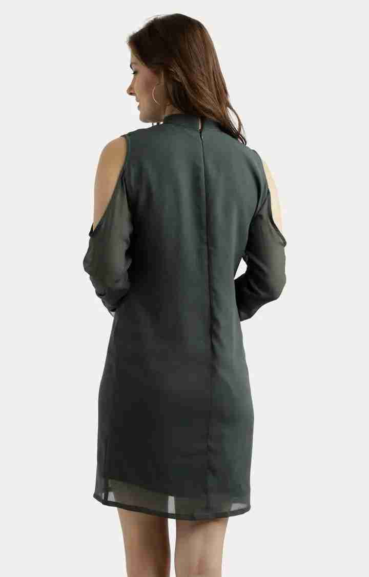 Women's Green Chiffon SolidEveningwear Sheath Dress