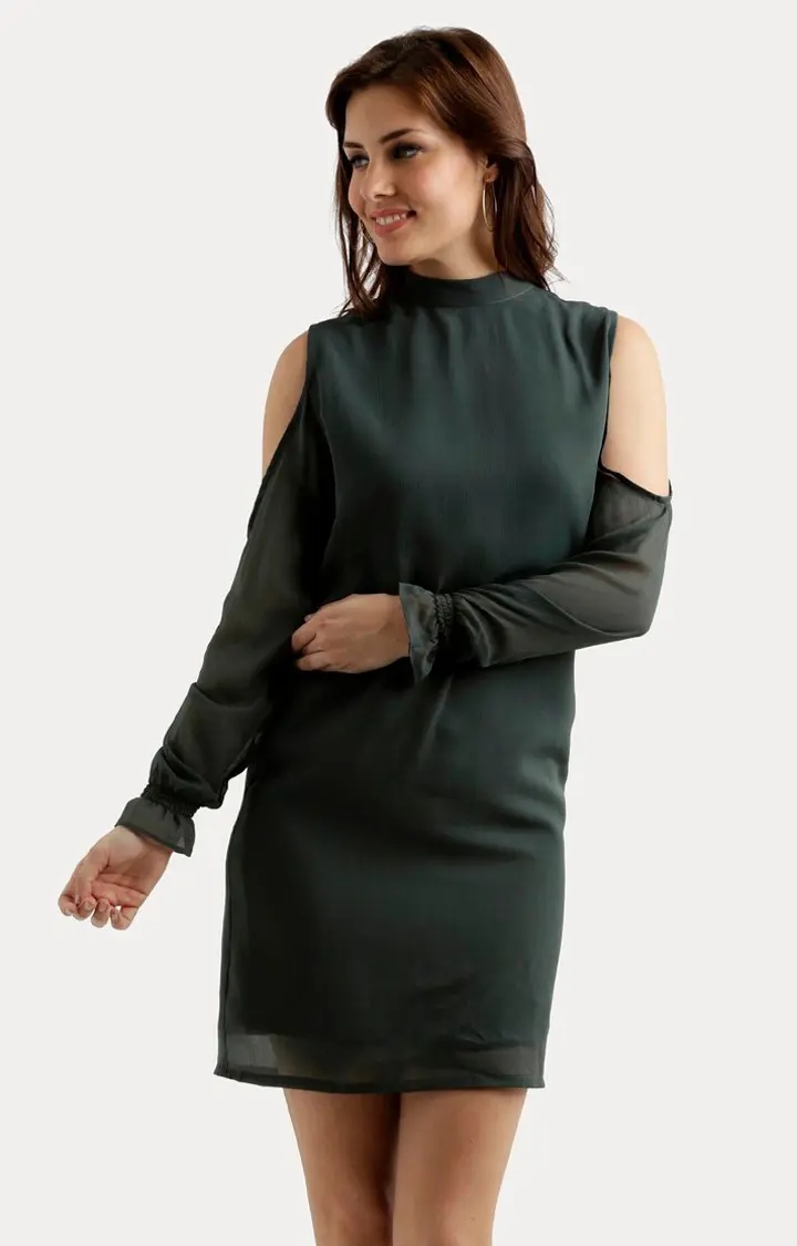 MISS CHASE | Women's Green Solid Sheath Dress