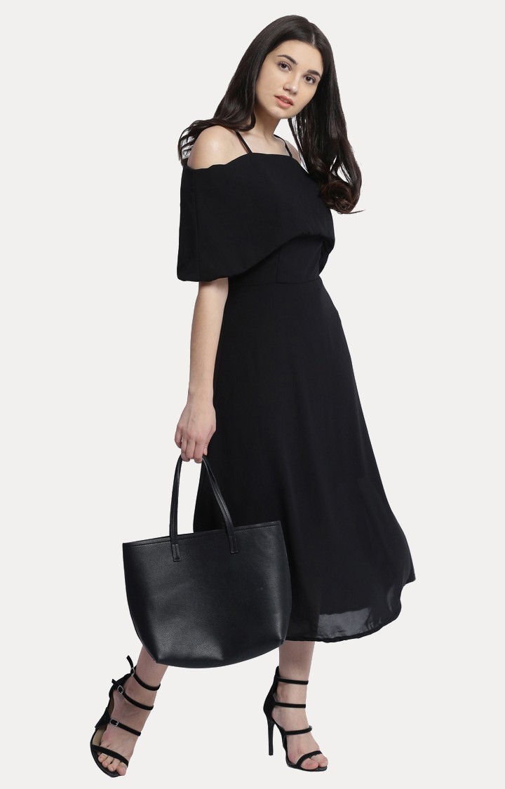 MISS CHASE | Women's Black Solid Off Shoulder Dress 1