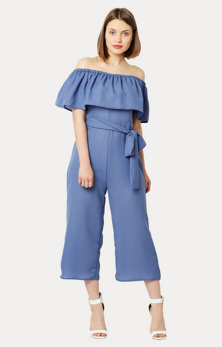 MISS CHASE | Women's Blue Polyester SolidCasualwear Jumpsuits