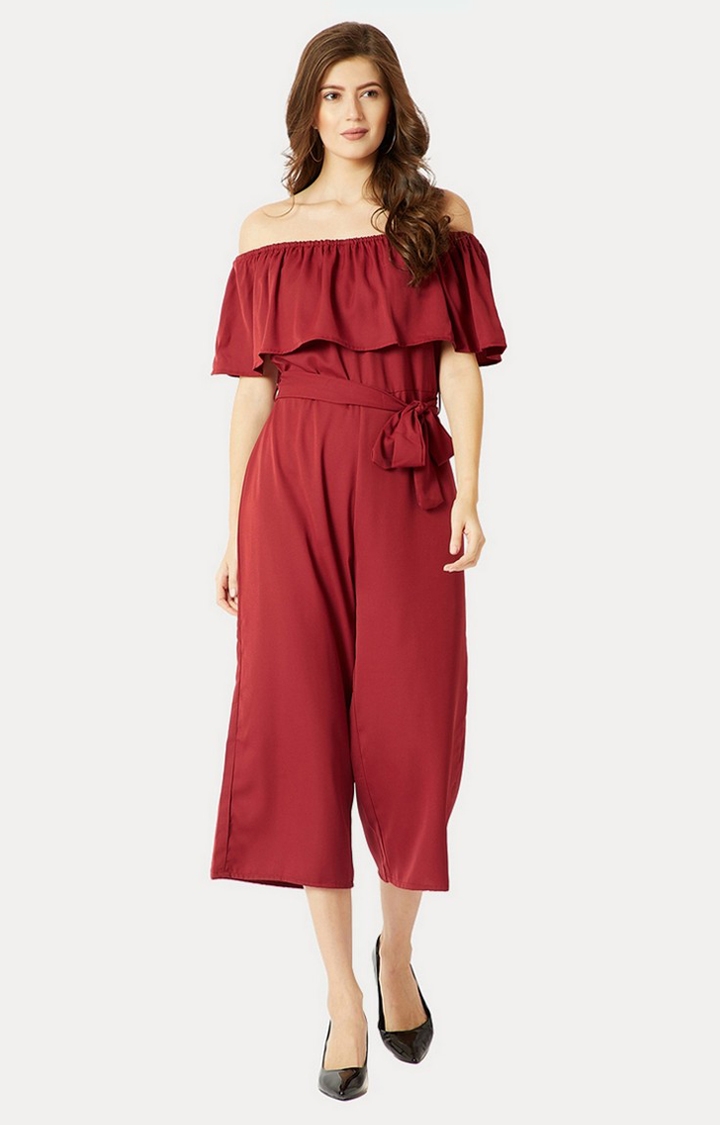 Women's Red Solid Jumpsuits