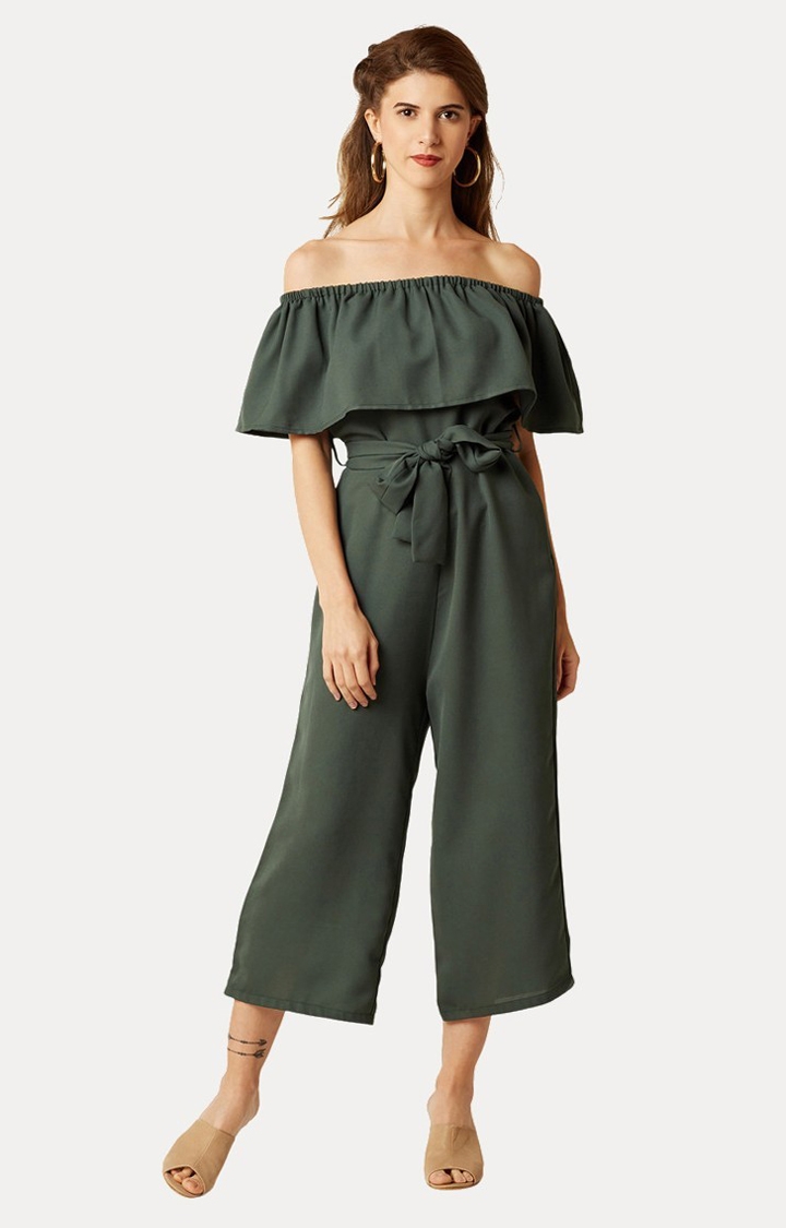 MISS CHASE | Women's Green Polyester SolidCasualwear Jumpsuits