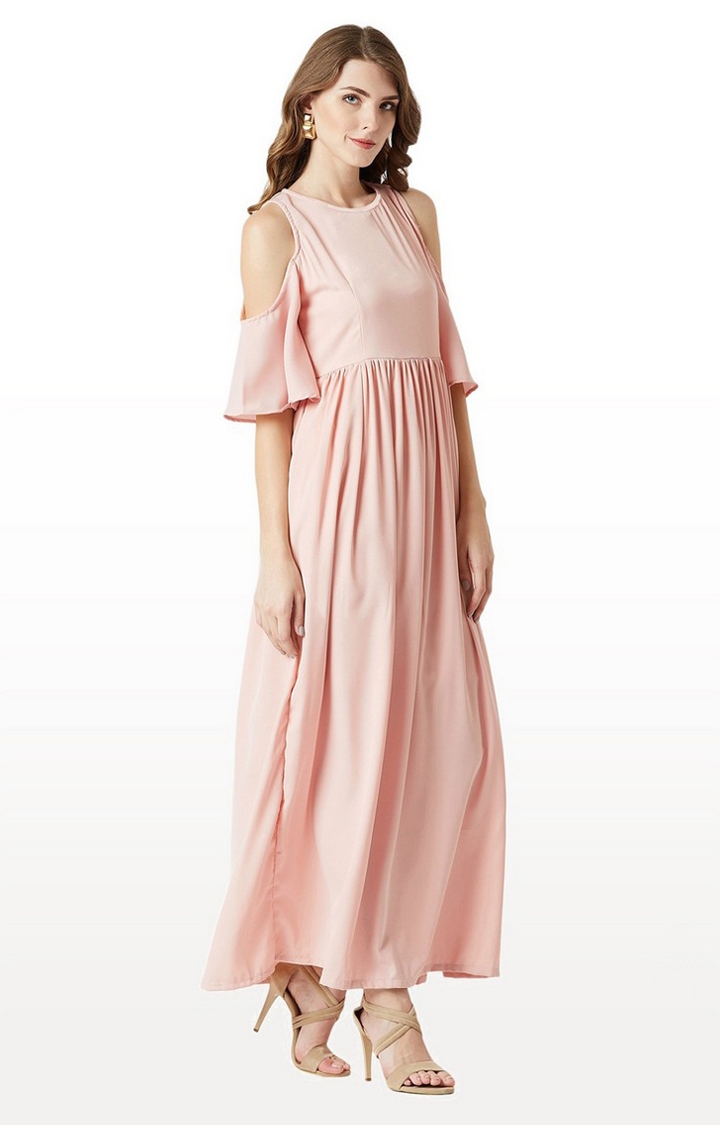Women's Pink Crepe SolidEveningwear Maxi Dress