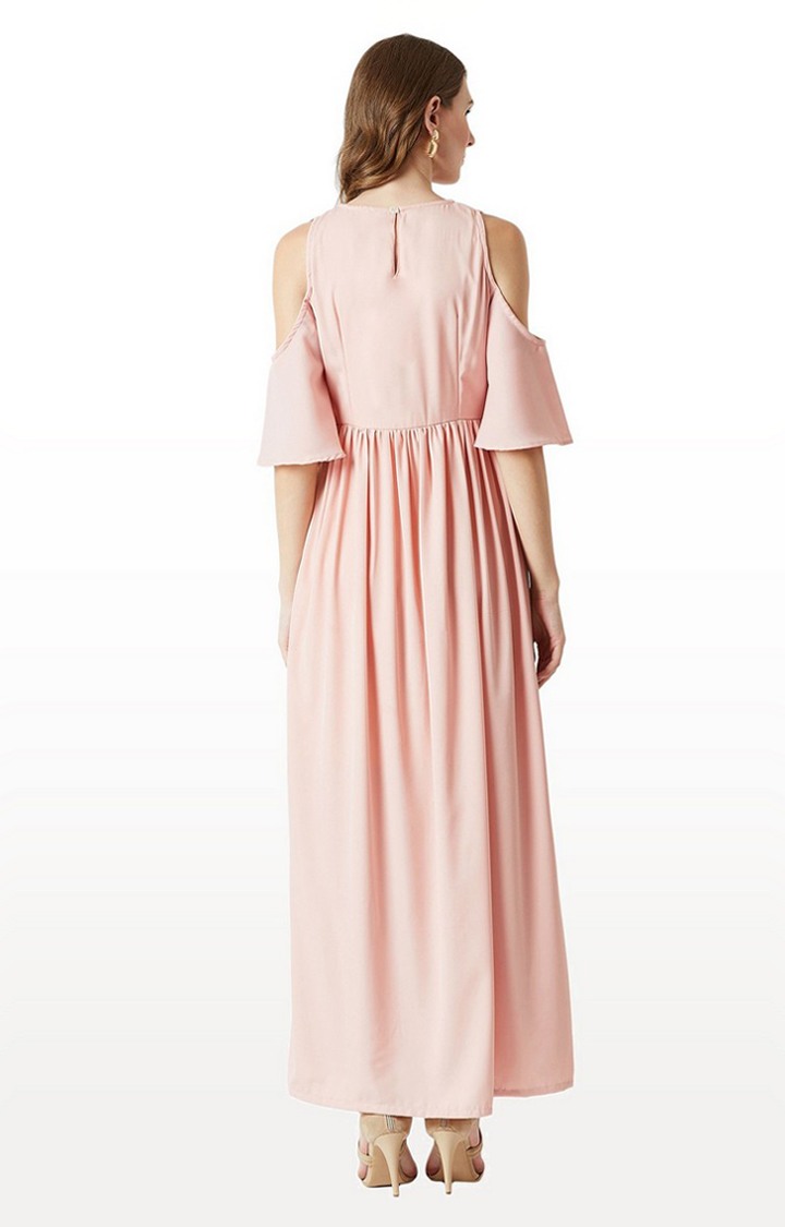 Women's Pink Crepe SolidEveningwear Maxi Dress