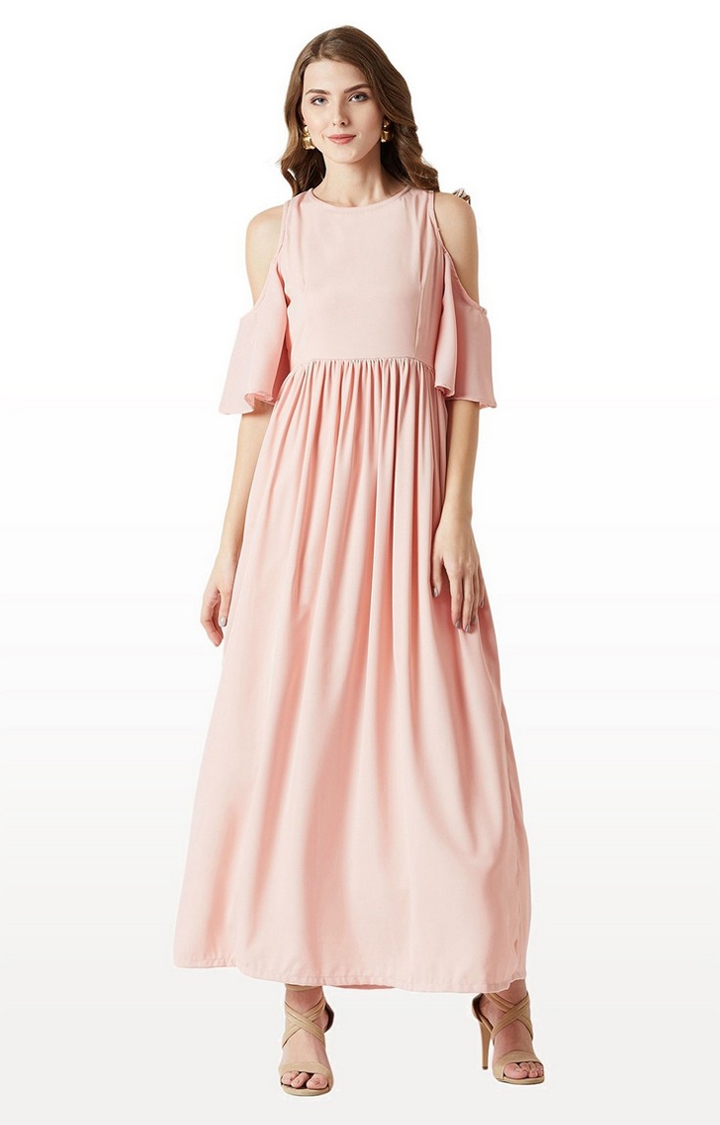 MISS CHASE | Women's Pink Crepe SolidEveningwear Maxi Dress