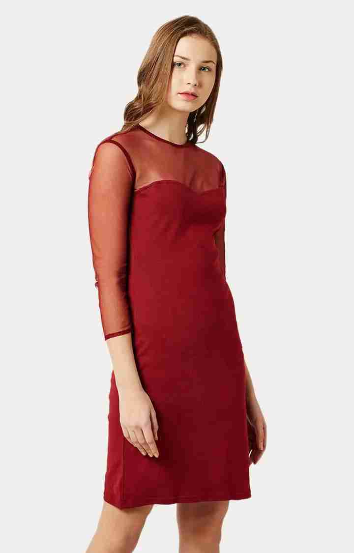 Women's Red Cotton SolidEveningwear Shift Dress