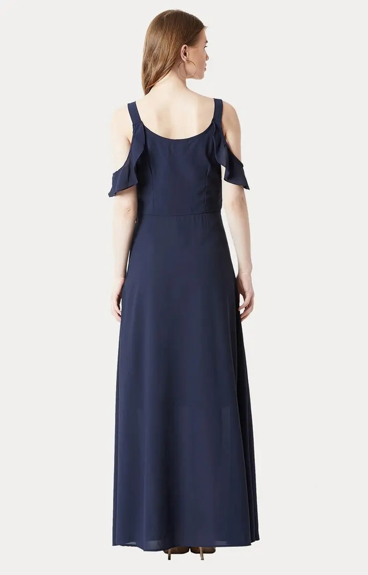 Women's Blue Georgette SolidCasualwear Maxi Dress