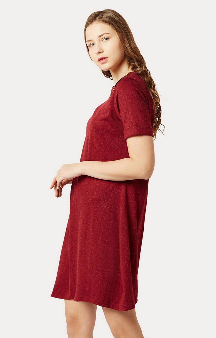 MISS CHASE | Women's Red Solid Skater Dress 2