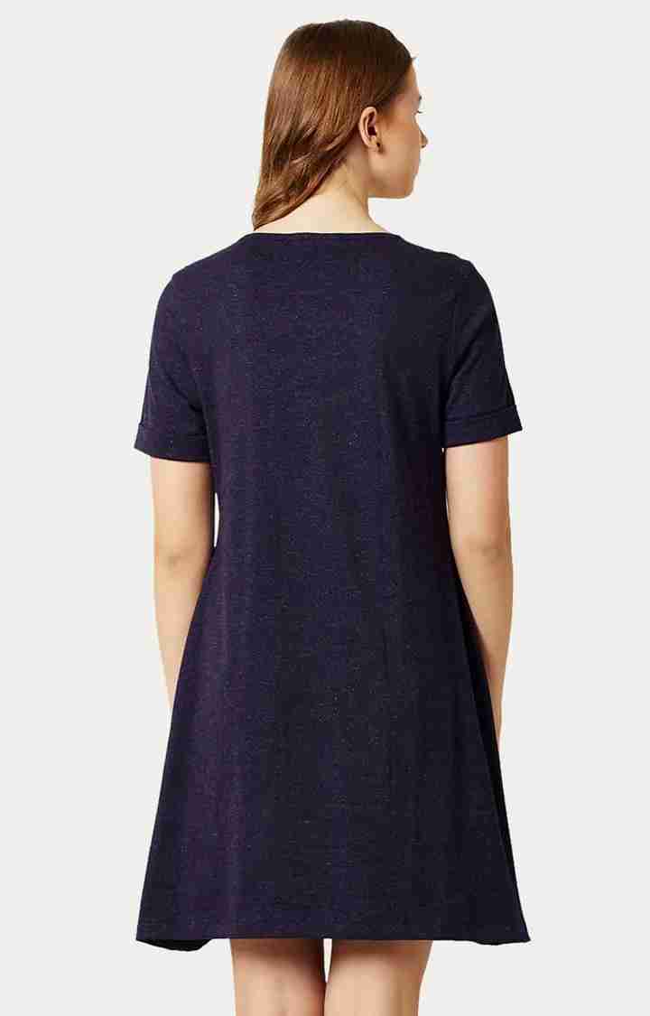 Women's Blue Cotton SolidCasualwear Shift Dress